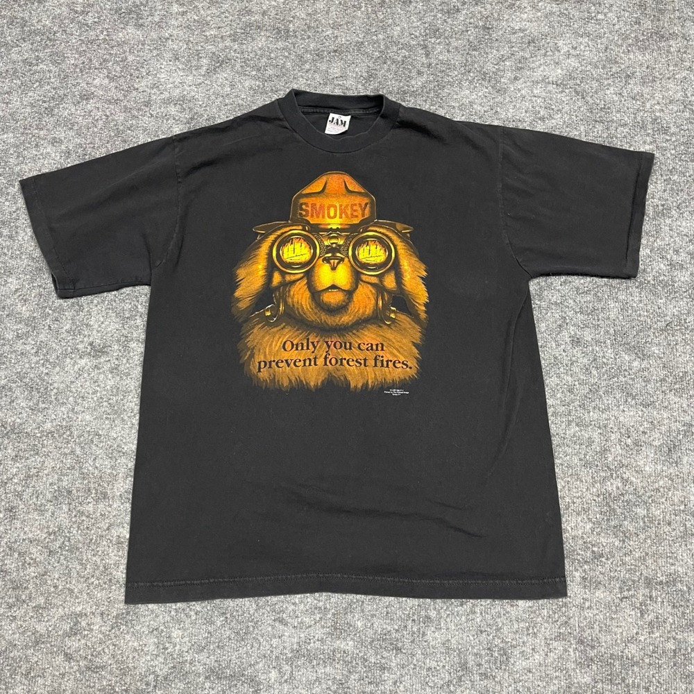Vintage Smokey Bear Shirt XL Black JAM Join American Made 90s Forest‎ Fire USA